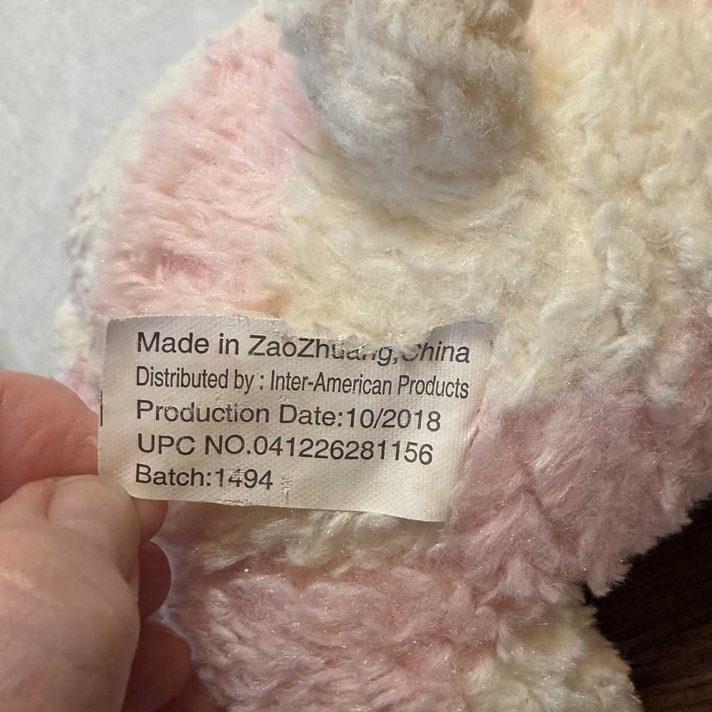 Pink Ribbon White Soft Textured Easter Bunny Plush Striped Rabbit Stuffed Animal - Picture 8 of 9